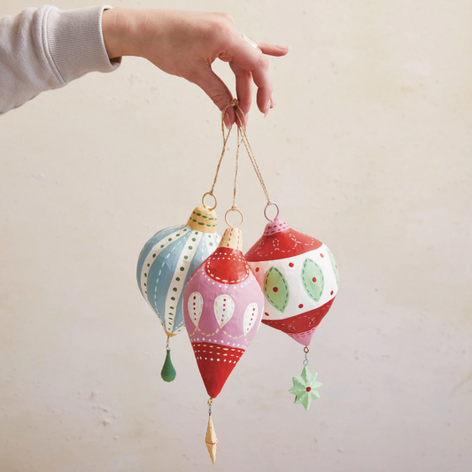 Hand Made Paper Mache' Ornaments, 3 Styles