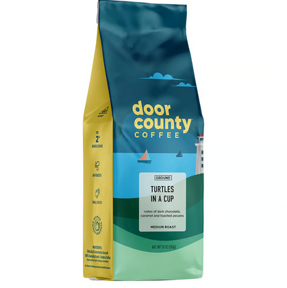 Door County Coffee Turtles in a Cup 10oz Bag of Ground Flavored Coffee