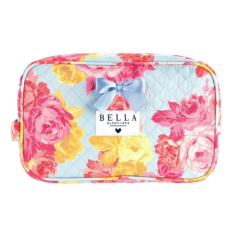 Roses + Blue Floral Quilted Cosmetic Bag