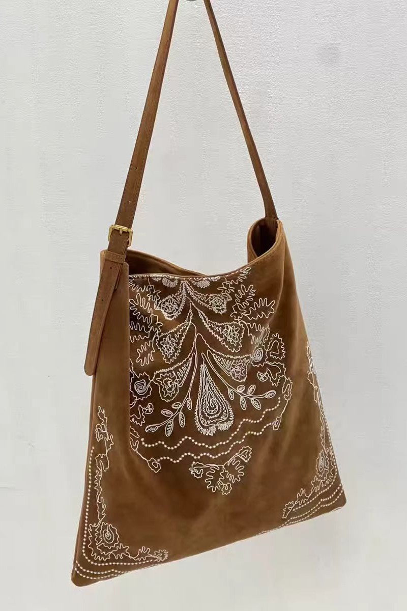 Sweet Magnolia Suede Embroidered Tote Bag