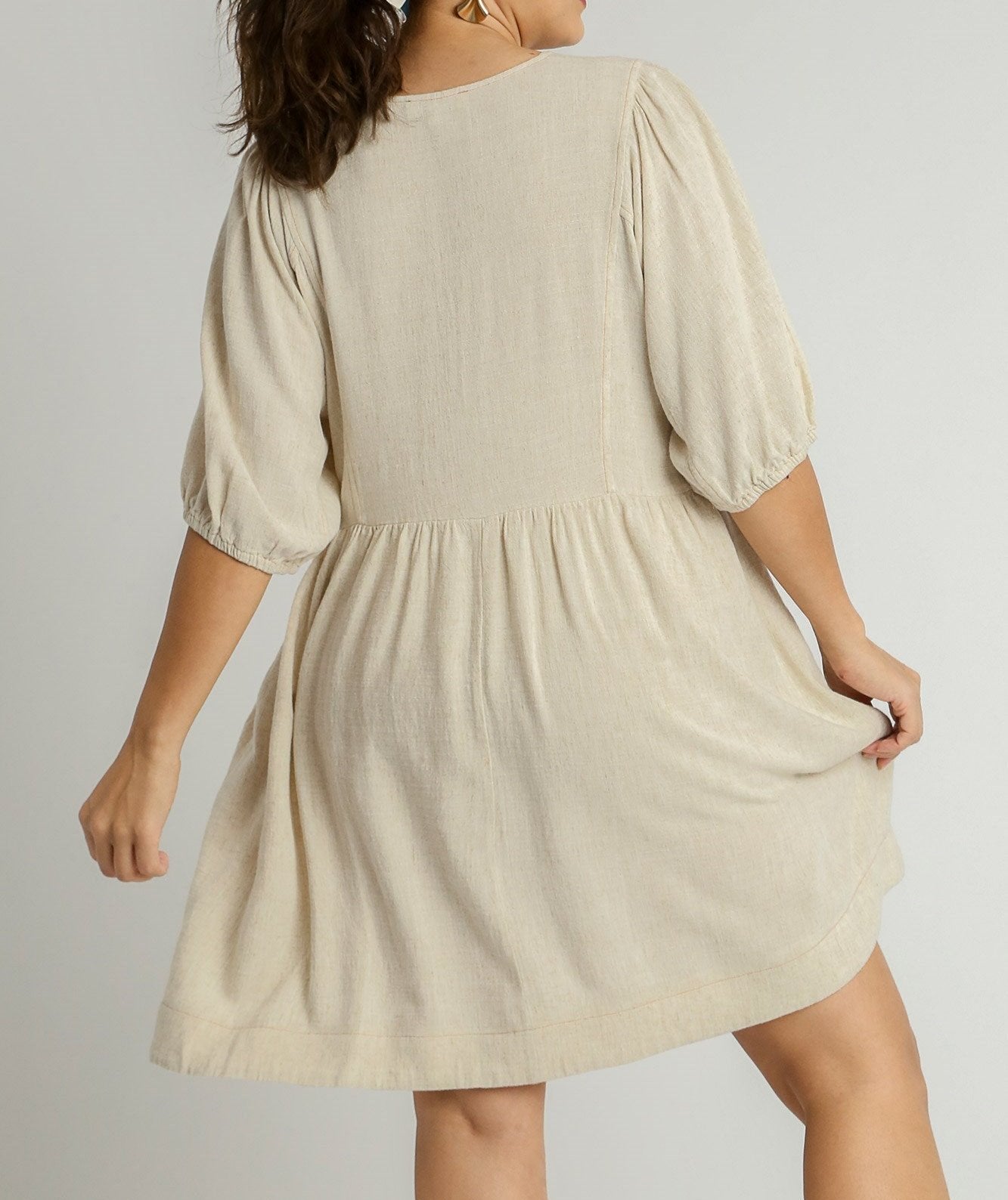 Say You Will Oatmeal Linen Plus Size Dress (XL to 2XL)