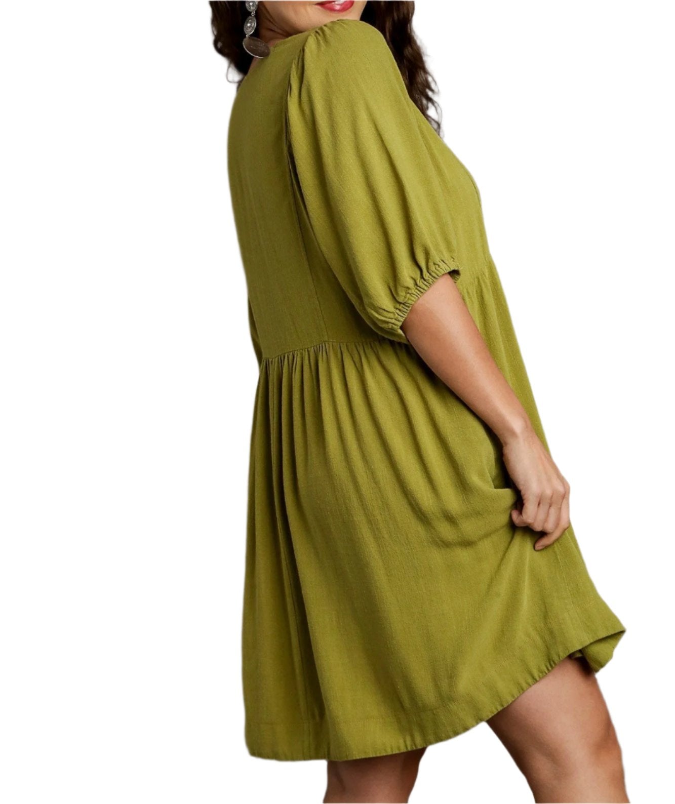 Say You Will Avacado Green Linen Plus Size Dress (XL to 2XL)