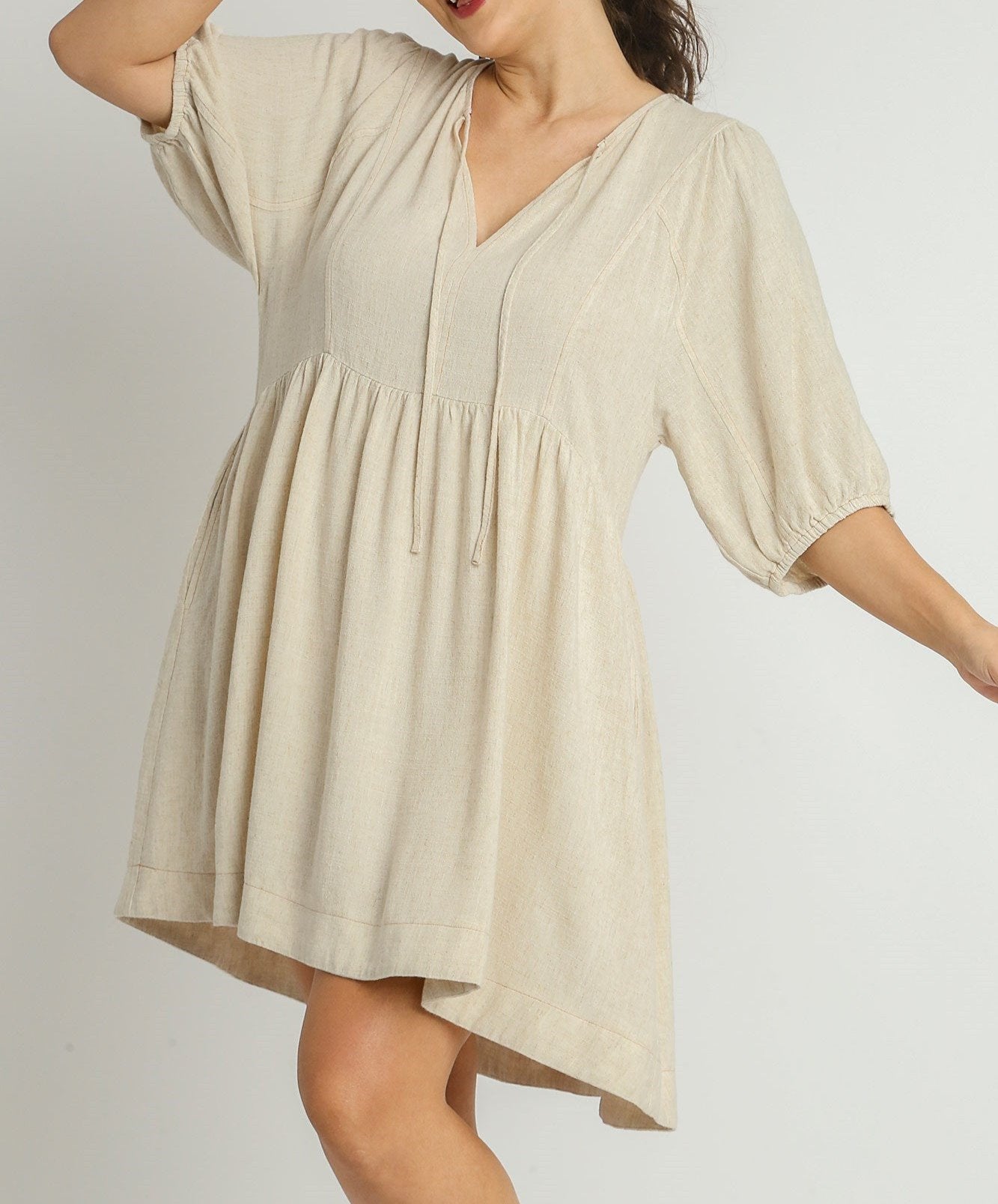 Say You Will Oatmeal Linen Plus Size Dress (XL to 2XL)