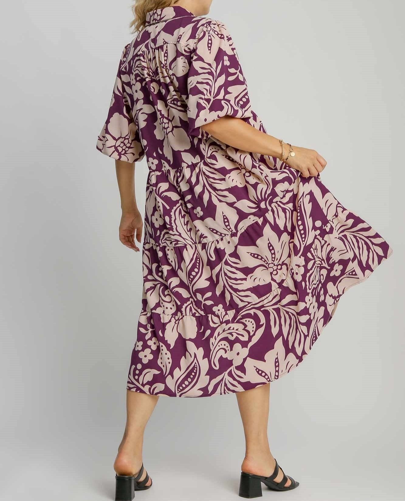 Rumors Violet Floral Print Midi Plus Size Dress (XL to 3XL)