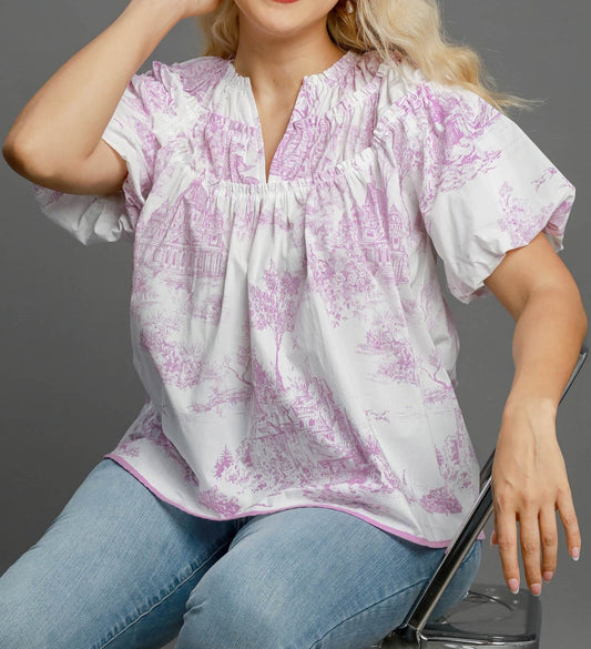 Lavender Toile Print Top (XL to 2XL)