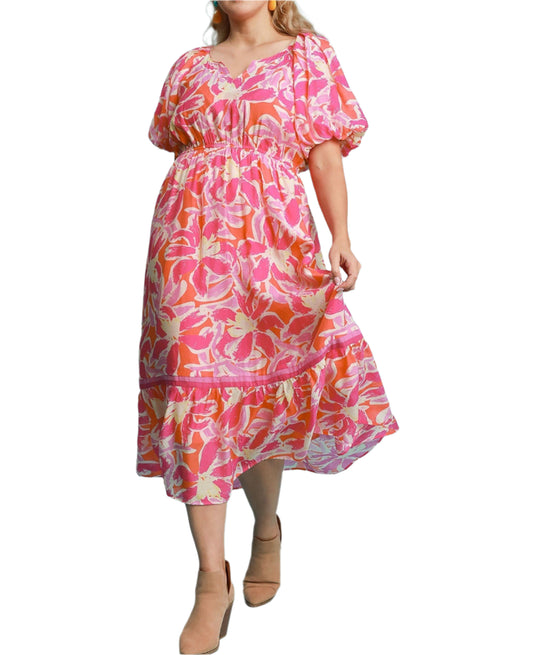 Southern Sunshine Floral Print Midi Dress (XL to 2XL)