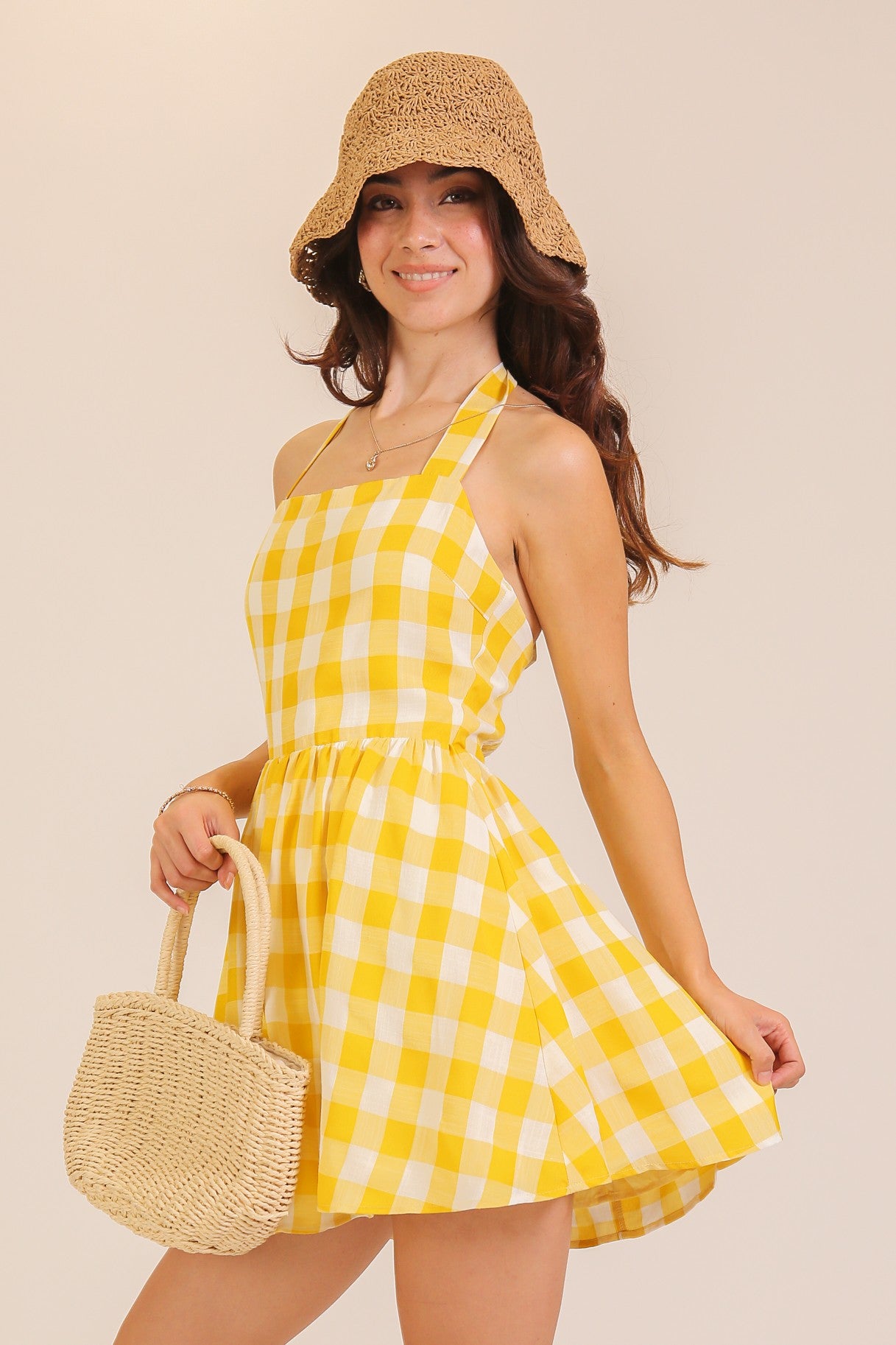 yellow gingham dress Doris Mini Dress