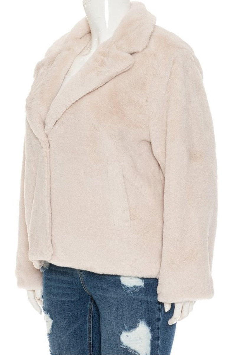 Plus Size Ivory Faux Fur Jacket (1X to 3X)