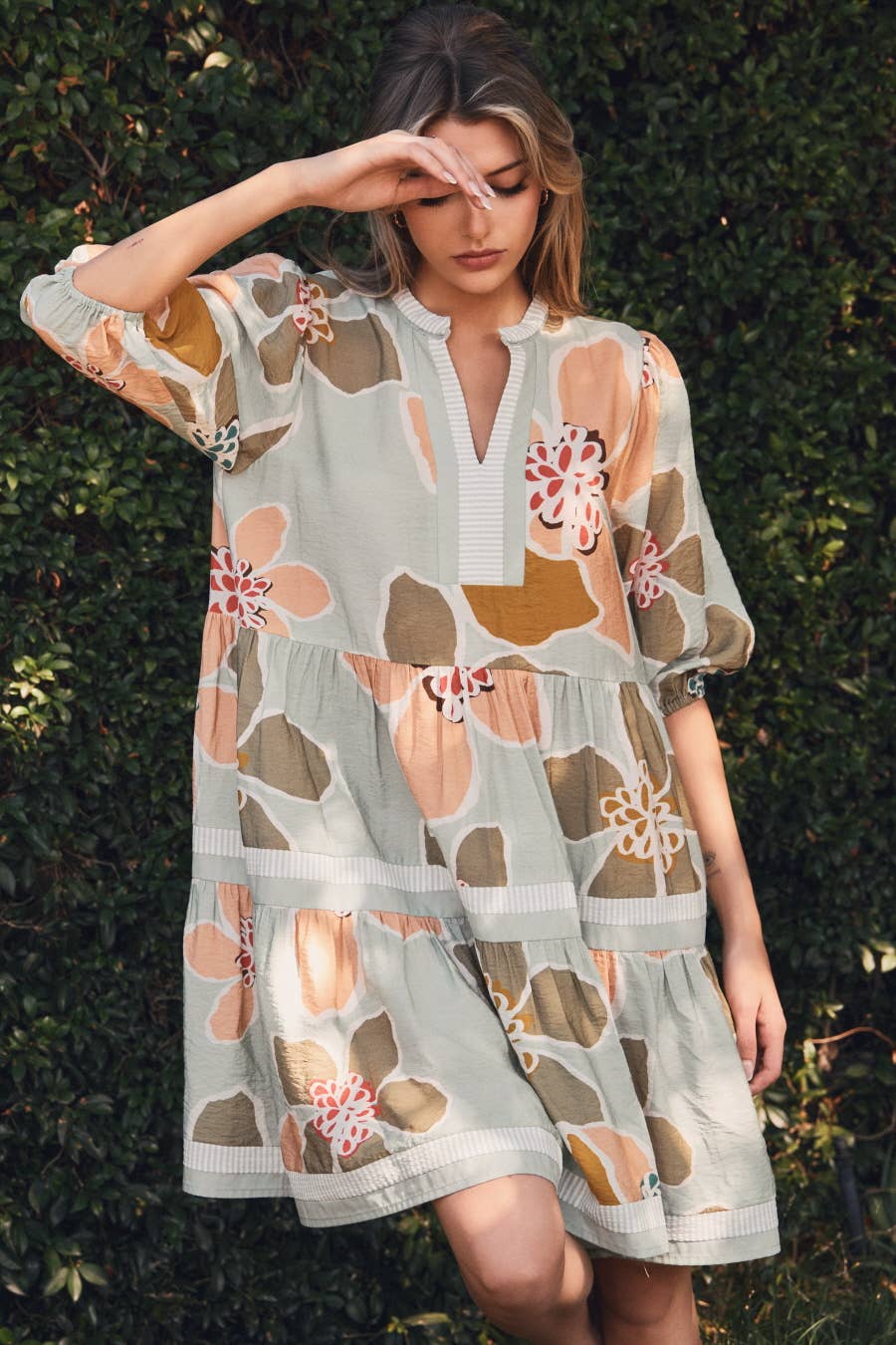 Abide Tiered Floral Printed Mini Dress (Small to Large)