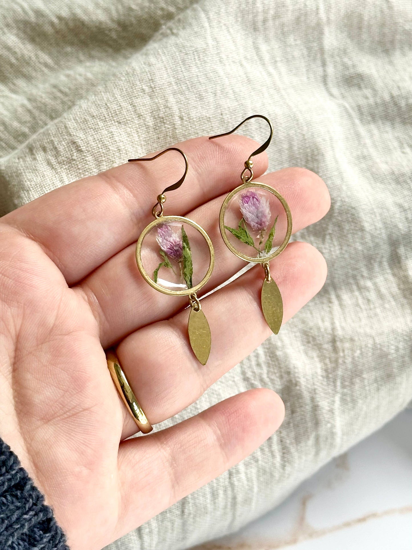 Pressed Flower Jewelry | Minimalist Jewelry | Brass Jewelry