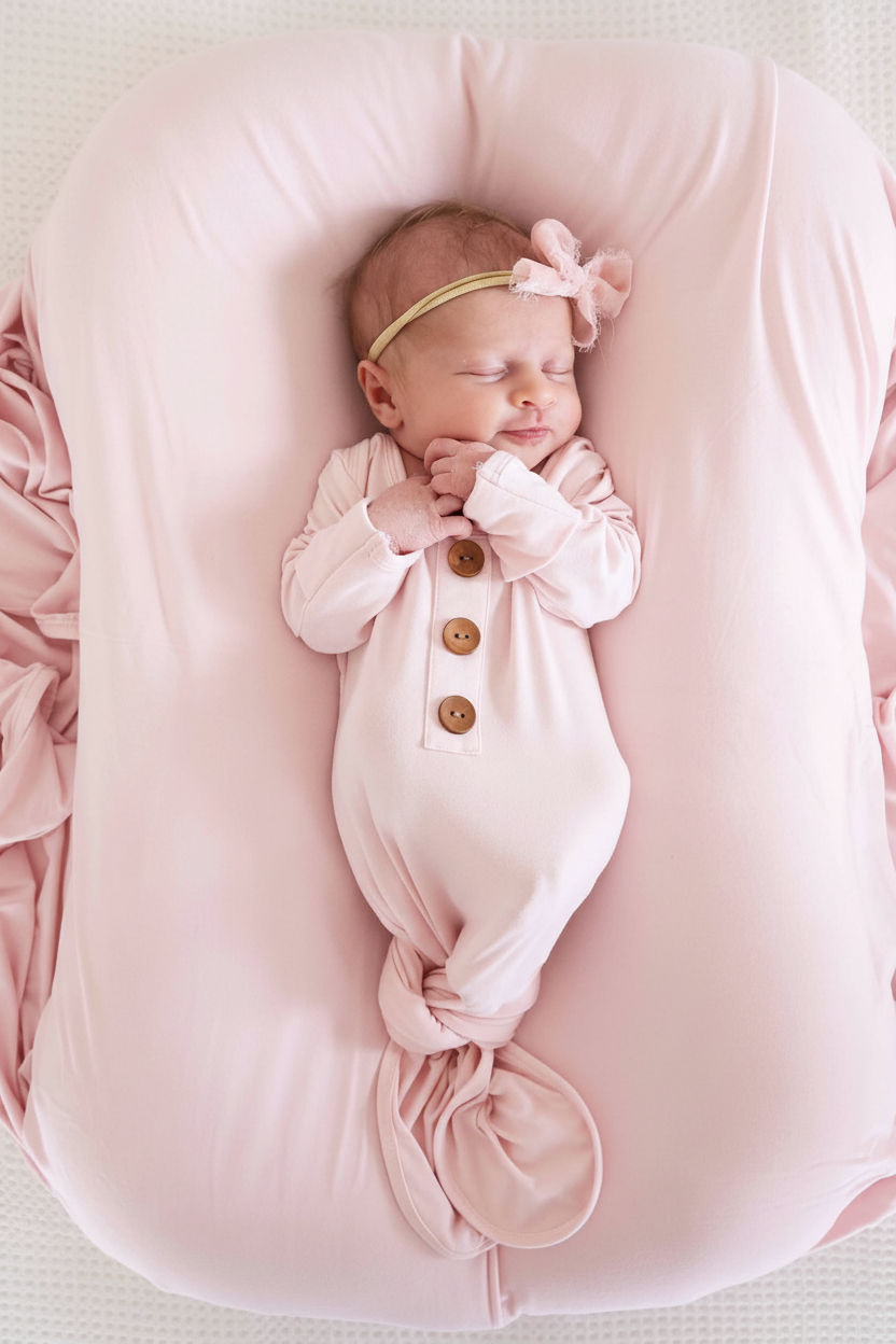 Bamboo Baby Knot Gown & Hat | Solid Blush