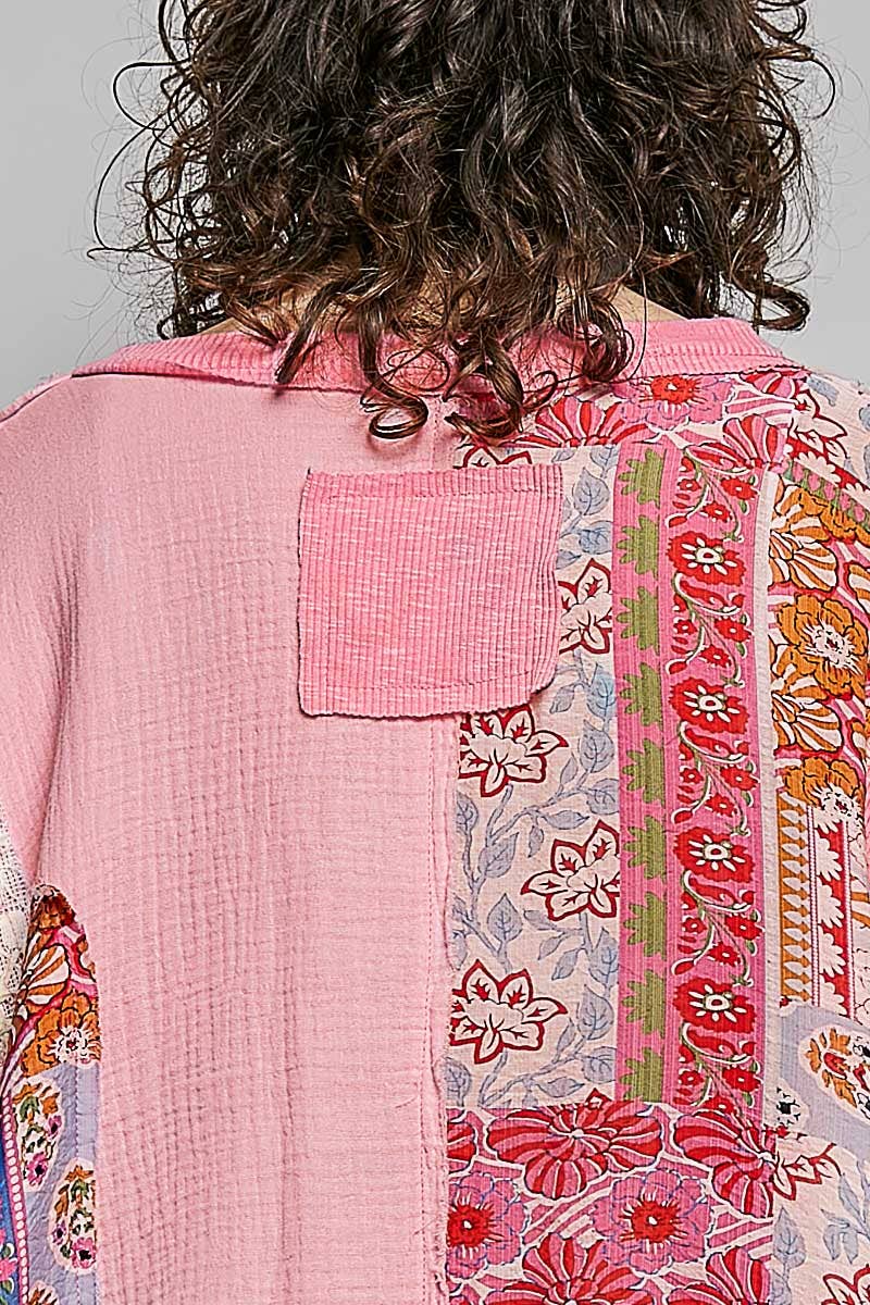 Round Neck Double Gauze Floral Woven Top