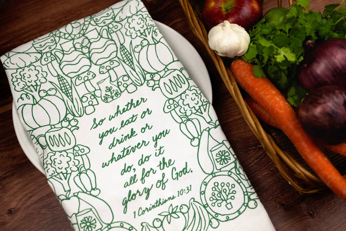 For the Glory of God Scripture Tea Towel — 1 Corinthians 10