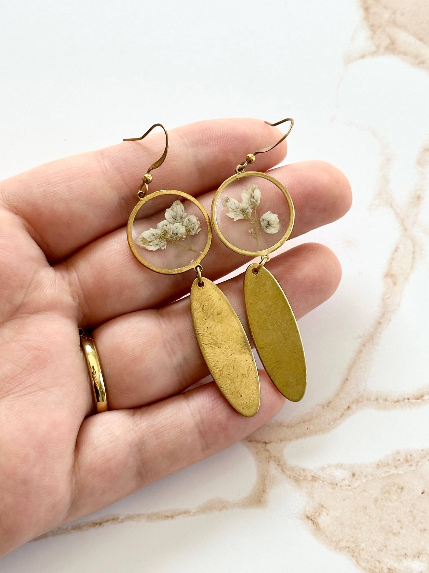 Pressed Flower Jewelry | Minimalist Jewelry | Brass Jewelry