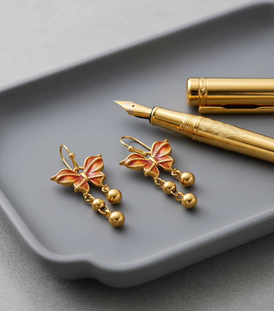 Hand-Painted Enamel Butterfly Gold-Plated Drop Earrings