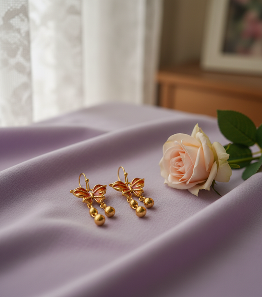 Hand-Painted Enamel Butterfly Gold-Plated Drop Earrings