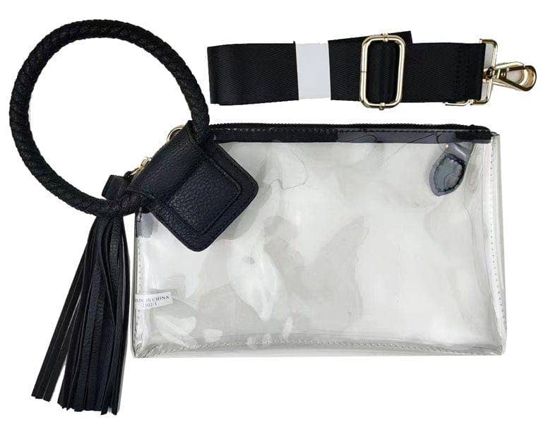 AD205T See Through Clear Cuff Handle Tassel Wristlet Crossbody