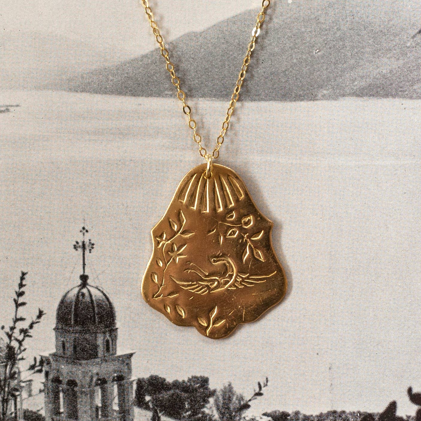 Vintage Brass Bird Pendant Necklace