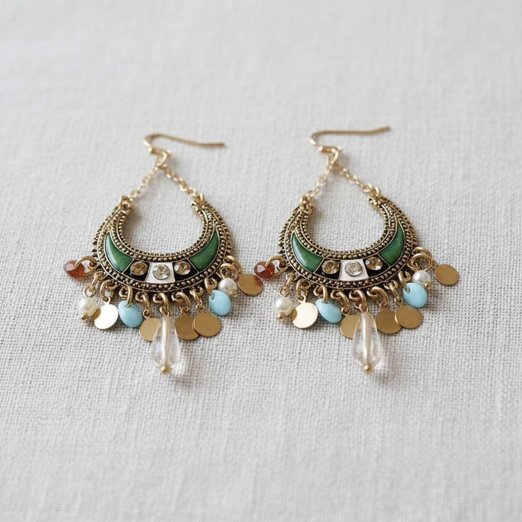 Bohemian Resin Moon Teardrop Tassel Earrings