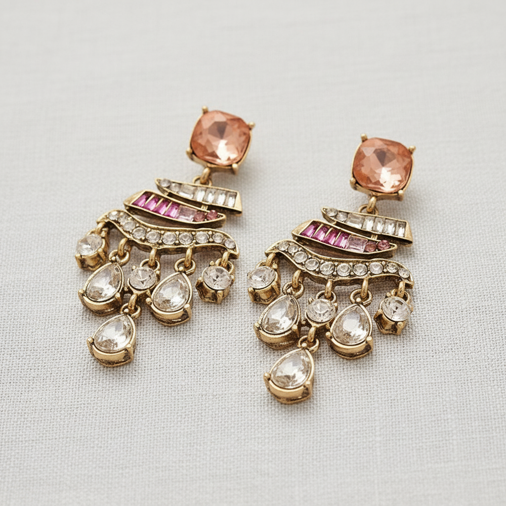 Vintage Rhinestone Teardrop Silver Earrings