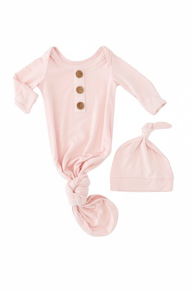 Bamboo Baby Knot Gown & Hat | Solid Blush