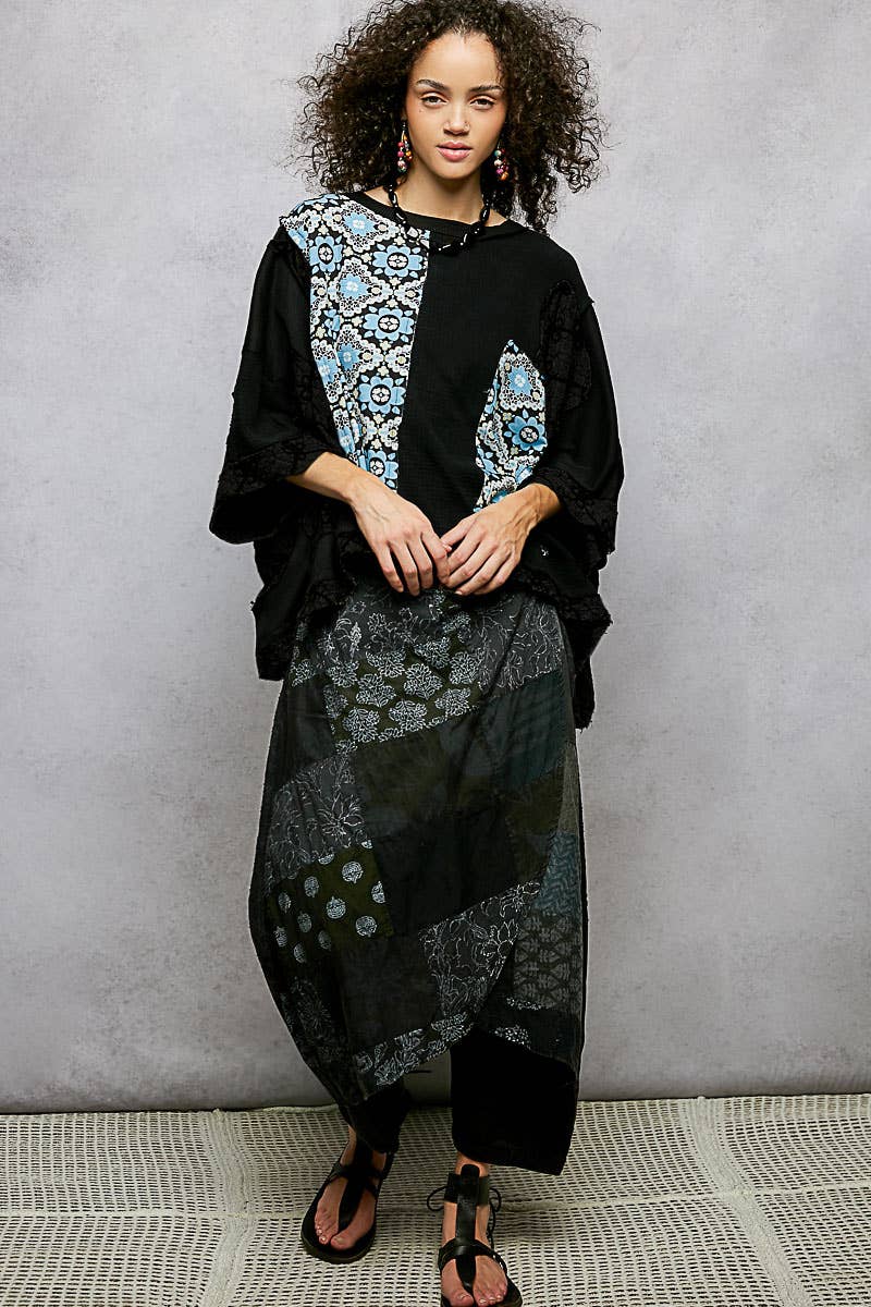Round Neck Double Gauze Floral Woven Top