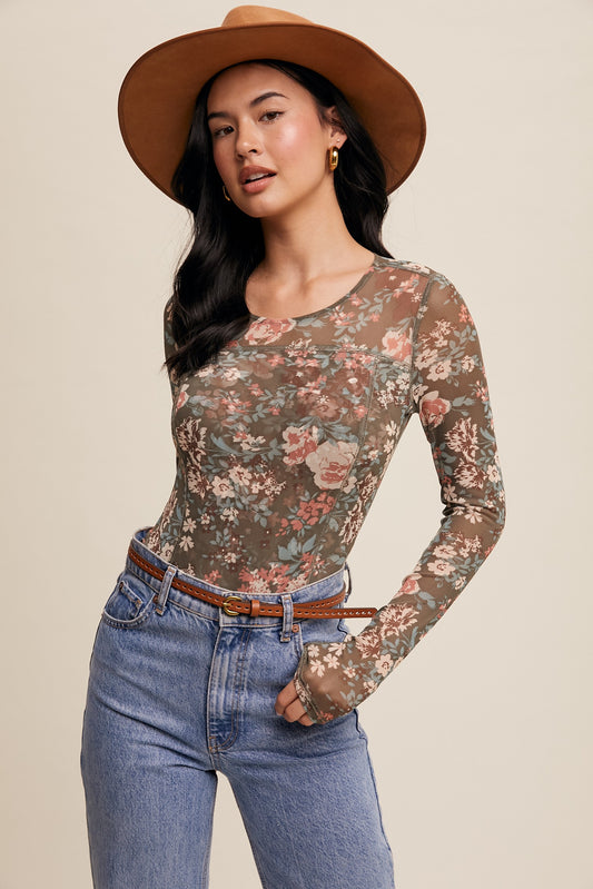 The Baker Floral Mesh Long Sleeve Top 2 Colors (Small to XL)