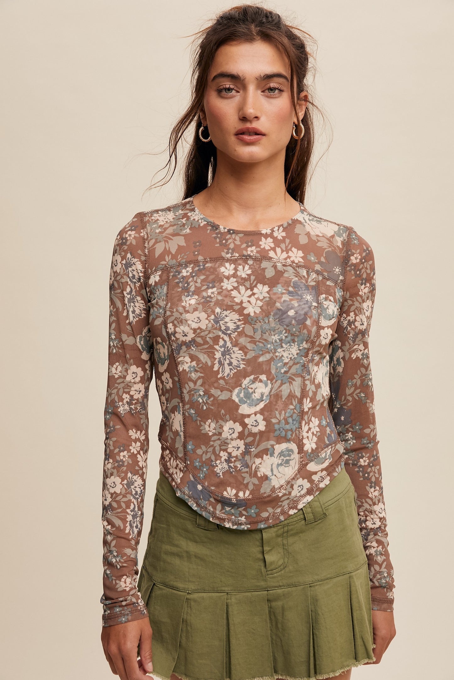 The Baker Floral Mesh Long Sleeve Top 2 Colors (Small to XL)