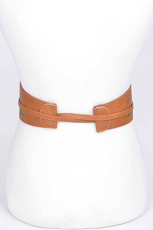 Embroidered Faux Leather Wrap Belt 2 Colors