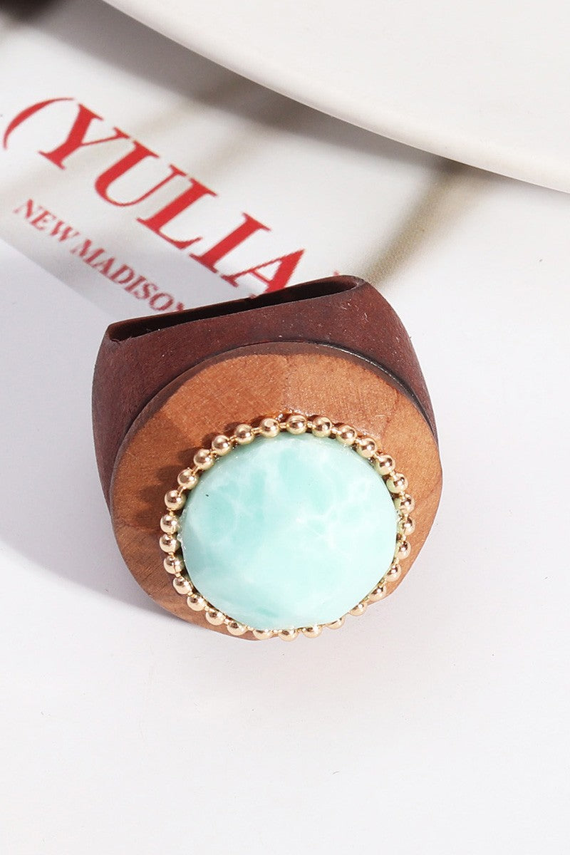 Boho Wooden Faceted Stone Rings