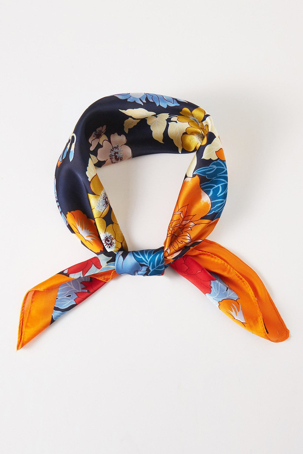 Navy + Orange Floral Bandana Scarf