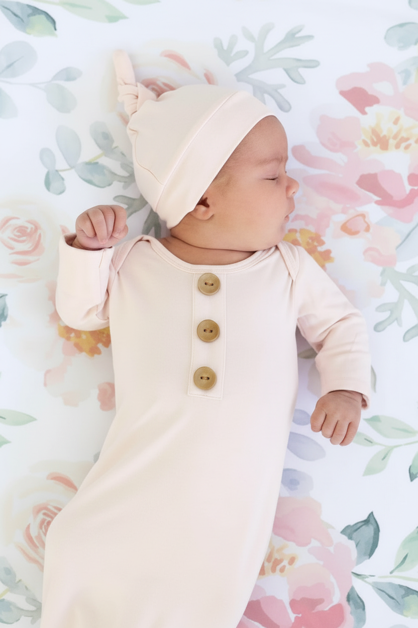Bamboo Baby Knot Gown & Hat | Solid Blush