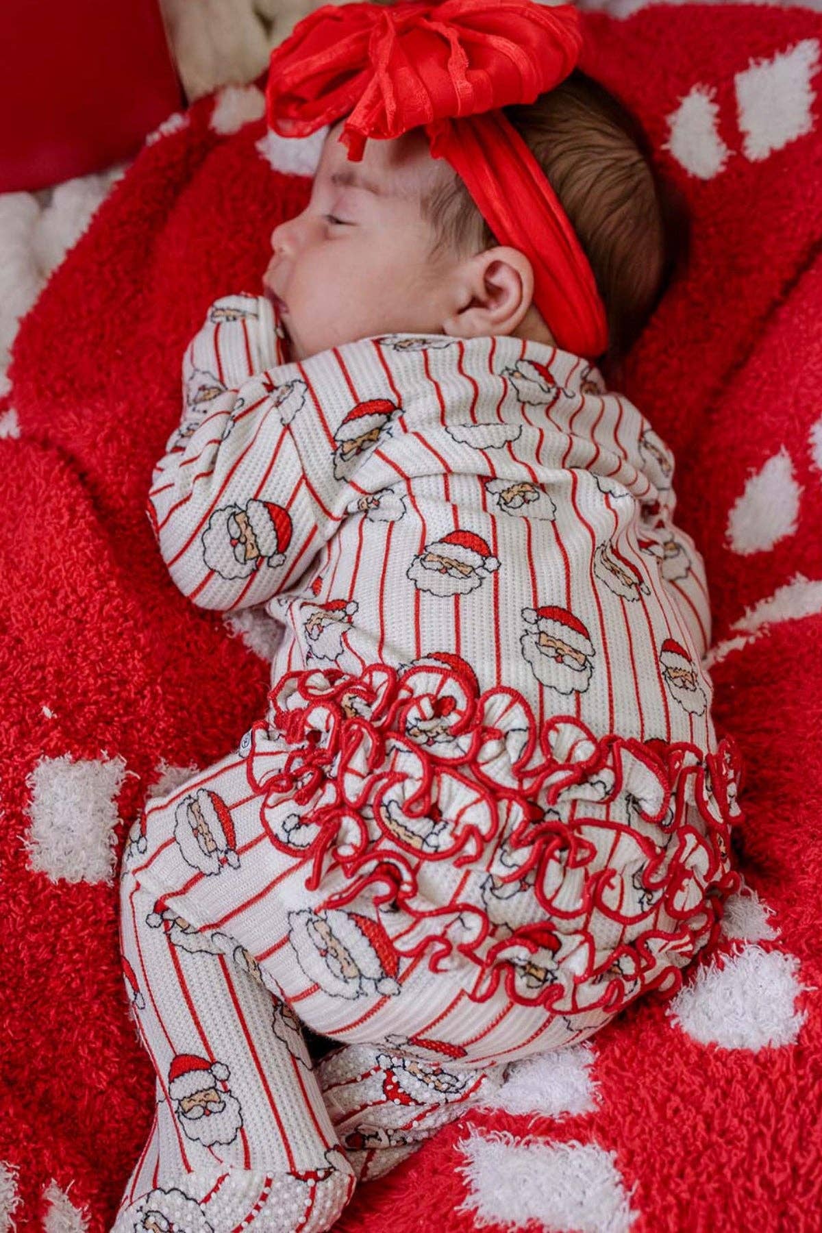 Christmas Bamboo Waffle Ruffle Zipper Footie | Holly & Jolly