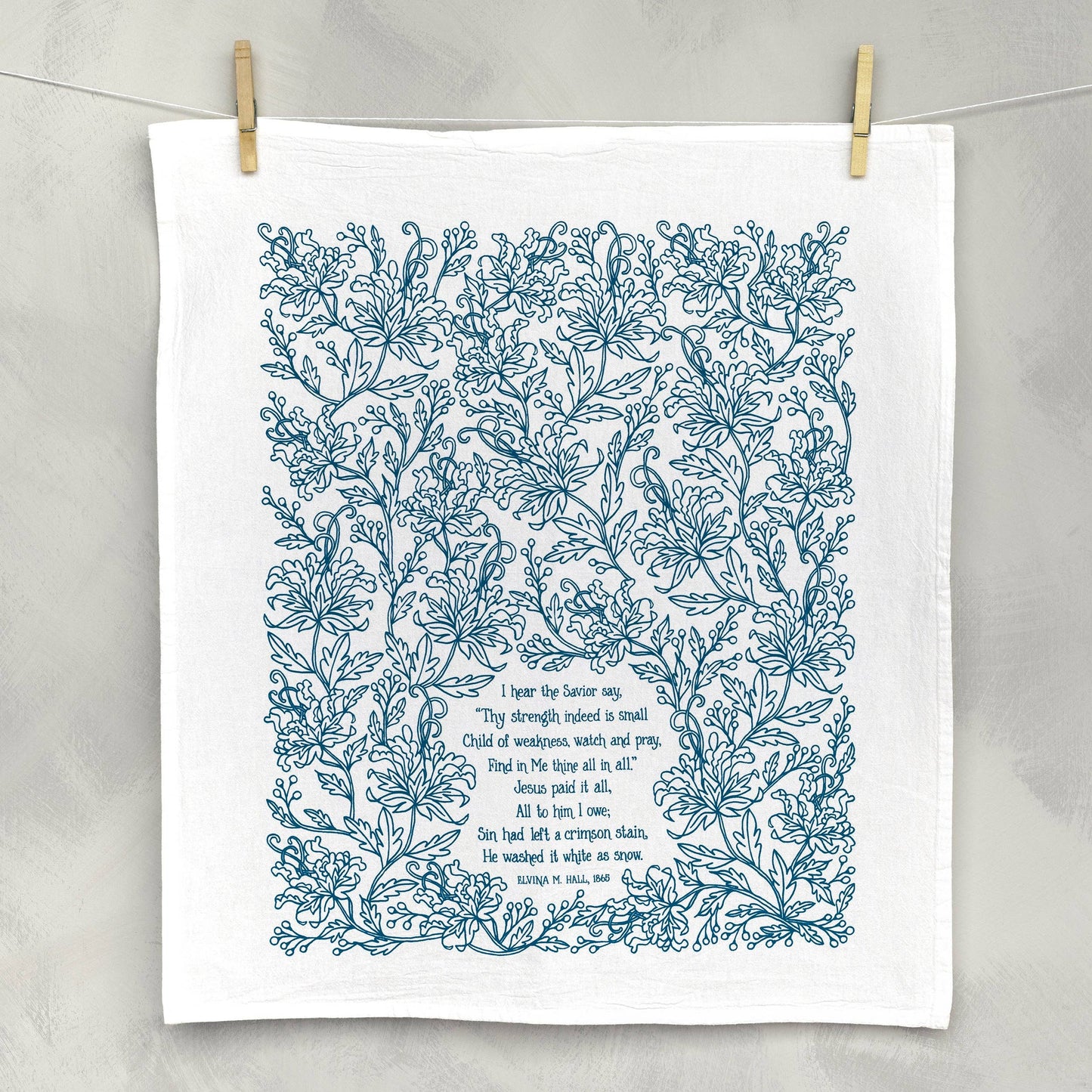 Jesus Paid It All Hymn Tea Towel - Blue