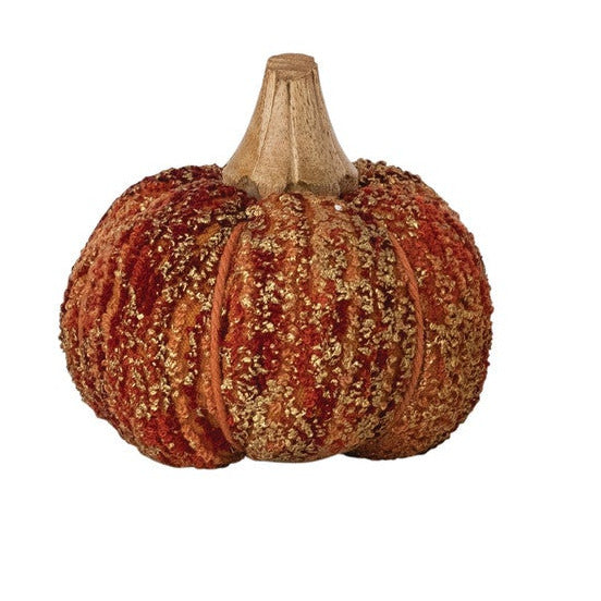 Handmade Cotton, Fabric Chenille & Mango Wood Pumpkin, 3 Styles