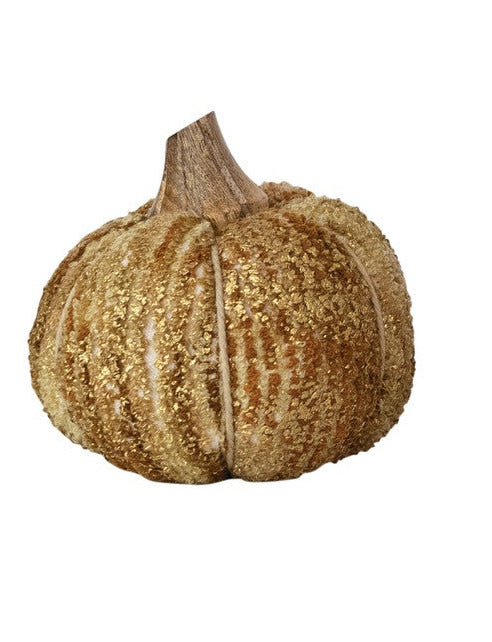 Handmade Cotton, Fabric Chenille & Mango Wood Pumpkin, 3 Styles