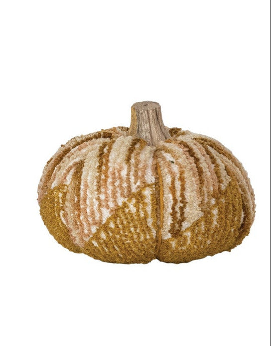 Handmade Cotton, Fabric Chenille & Mango Wood Pumpkin, 3 Styles