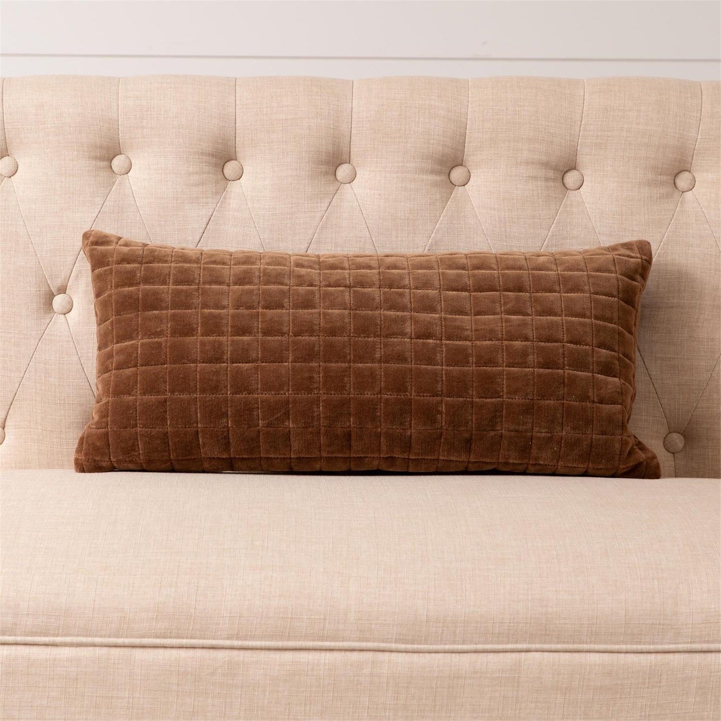 Quilted Velvet Coffee Lumbar Pillow