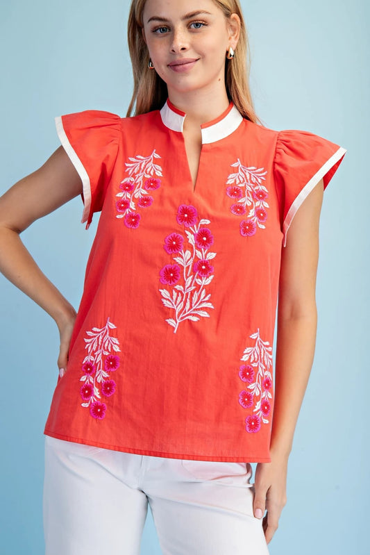 Coral Flutter Top
