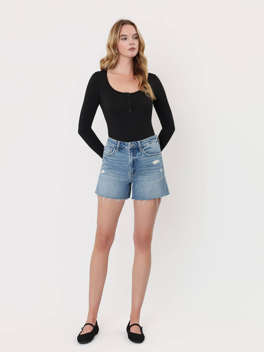 SUPER HIGH RISE A LINE DENIM SHORTS T7345