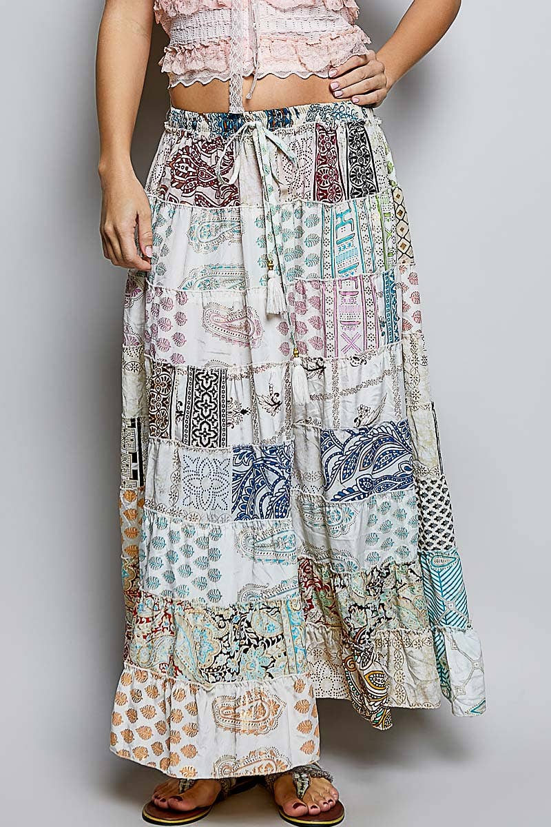 Assorted Print Boho Ruffle Wide Flare Skirt