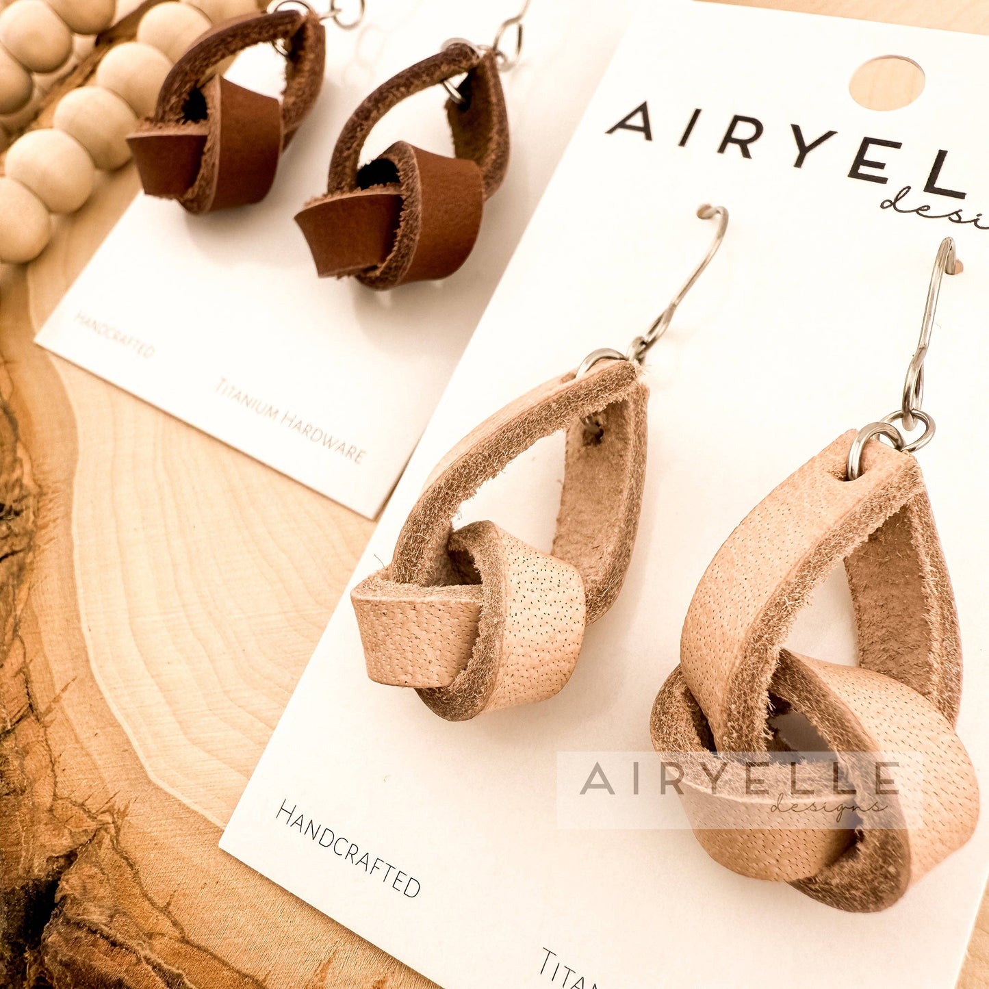 Cowhide Leather Knot Dangle Earrings
