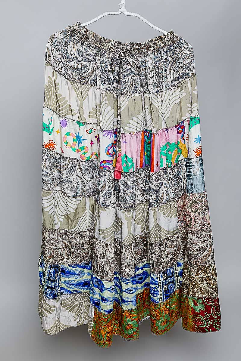 Assorted Print Boho Ruffle Wide Flare Skirt