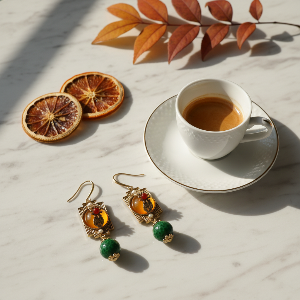 Vintage-Inspired Gold-Plated Natural Stone Drop Earrings