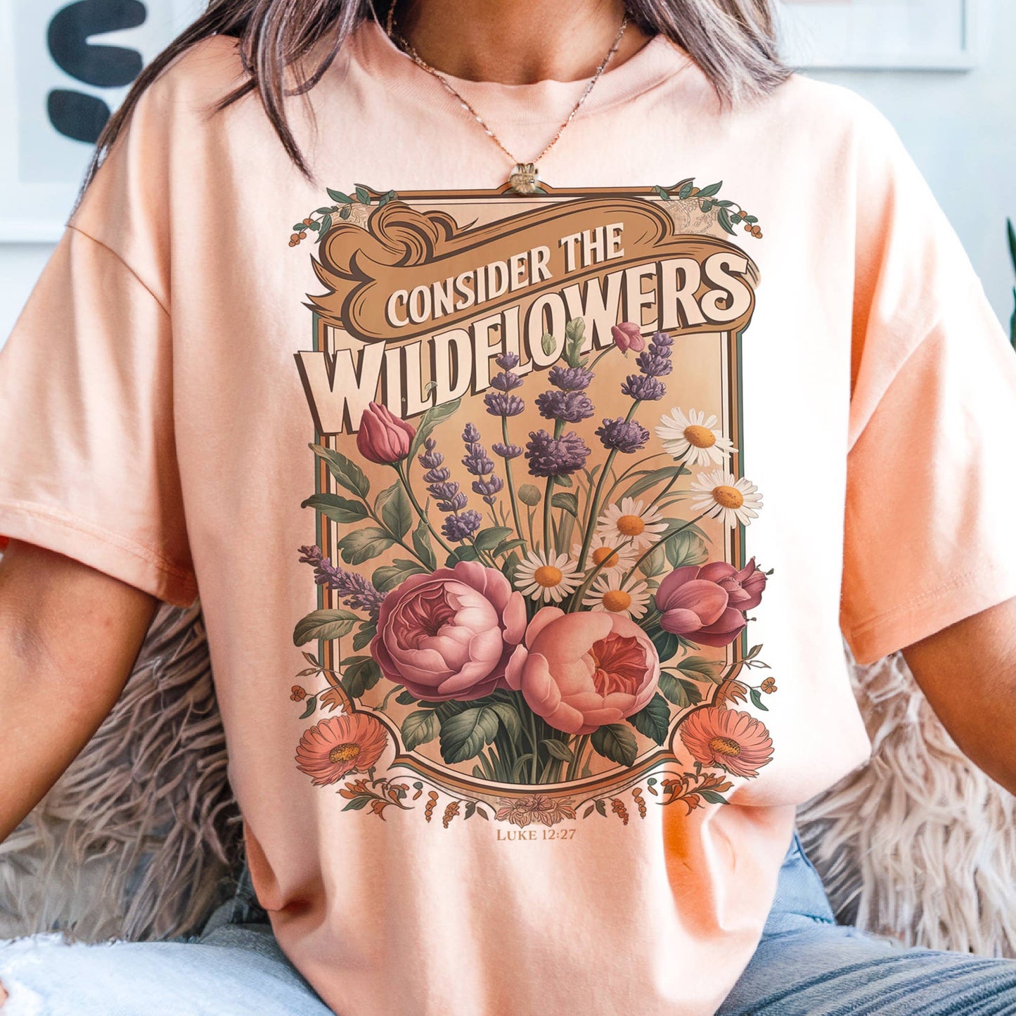 Faith the Wildflowers Floral Bible Verse Jesus Graphic Tee