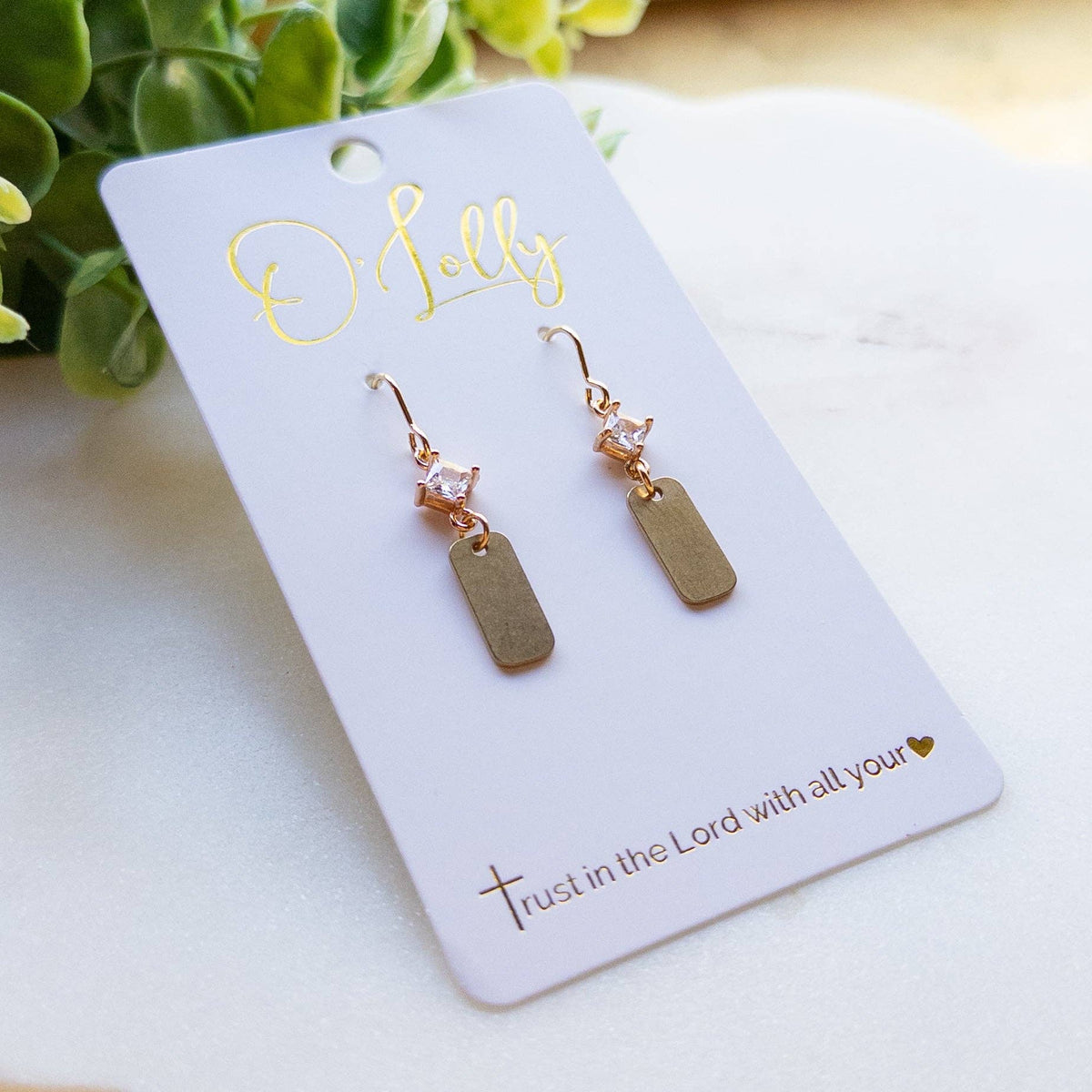 Dainty Gold Crystal Bar Drop Earrings “Elsie”