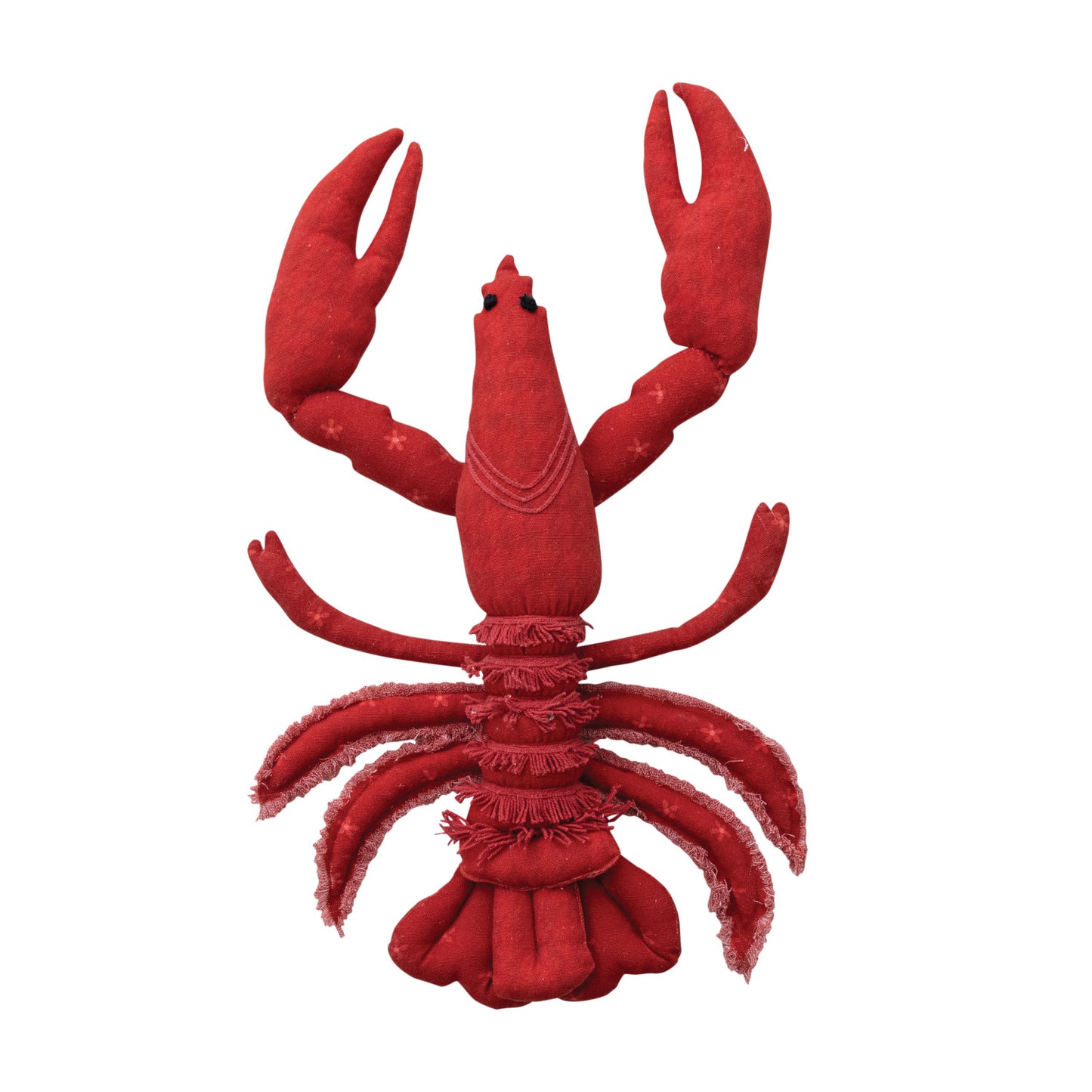 Cotton Printed Lobster Shaped Pillow with Embroidery & Fringe, Red