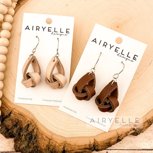 Cowhide Leather Knot Dangle Earrings