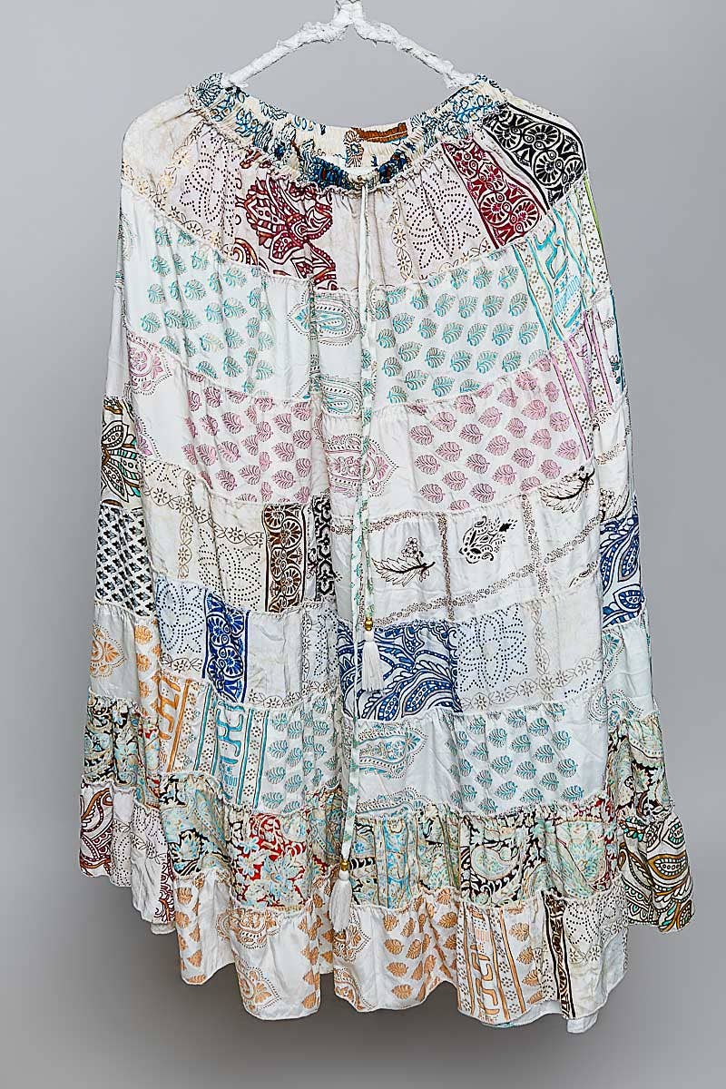 Assorted Print Boho Ruffle Wide Flare Skirt