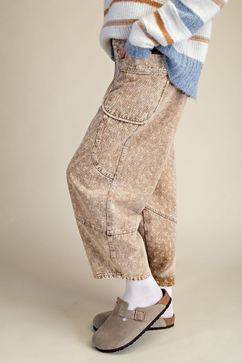 Latte Washed Floral Print Barrel Pant (Small to Large)